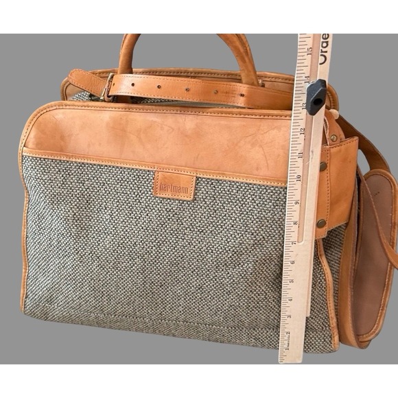 Hartmann Tweed Leather Briefcase Messenger Laptop Travel Carry On Bag - Picture 3 of 16